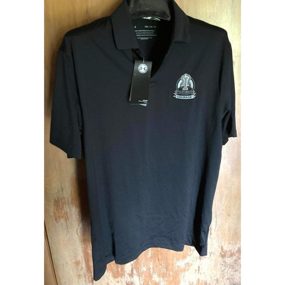 Under Armour Mens Black HeatGear Polo Shirt America's Corps Courage Sz MED 2016